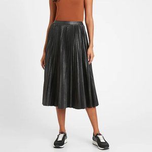 Banana Republic Size Large Vegan Leather Pleated Midi Skirt Black NWT